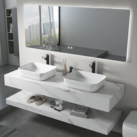 Ensemble de meuble-lavabo de salle de bain moderne personnalisé en céramique imperméable, marbre et calcaire avec évier à lumière LED et miroir intelligent