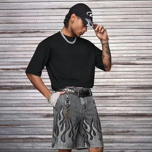 Wholesale Custom Men's 100% Cotton Heavyweight Knitted Vintage Acid Wash Anti-Wrinkle O-Neck Boxy Fit <b>T</b>-shirt Gemstone - Product Image 5