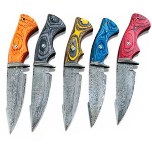 Cuchillo de Caza Táctico de Supervivencia de Hoja Fija Forjado a Mano en Acero de Damasco con Punta Caída y Mango de Madera Pakka, OEM - ¡Producto Superventas! - Product Image 1