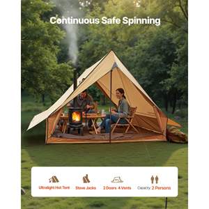 Tente d'hiver imperméable 4 saisons portable pour la randonnée et le camping - Tente cabine 2 personnes avec cheminée, poteaux, ignifuge, pour le camping au sol - Product Image 4
