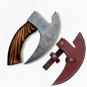 Hache à pizza artisanale en acier Damas Viking, manche en bois personnalisé, qualité industrielle, personnalisable, OEM, pour usage quotidien, coupe-viande, garantie 3 ans - Product Image 1