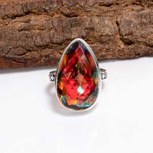 Pear Shape Mystic Fire Quartz Gemstone <b>Ring</b> 925 Sterling Silver Vintage Style Handmade Jewelry Gift For Women - Product Image 5