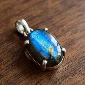 Handmade Classic Opal Oval Blue Flash Gemstone Charm 24k Gold Plated 925 Sterling Silver Jewelry Gift for Women - Product Image 4