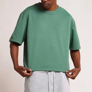 Men's Heavyweight Cotton Cropped Boxy Fit T Shirt Oversized Crop <b>Drop</b> Shoulder Distressed Design Custom Logo Knitted - Product Image 6