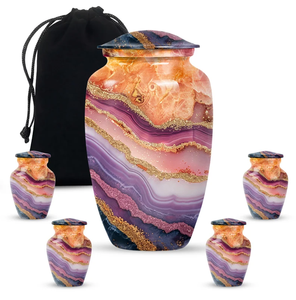 Urna Funeraria Personalizada con Patrón de Ágata para Adultos, con Detalles en Oro y Bolsa de Terciopelo - Product Image 4