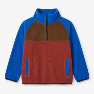 Sudadera con Cuello Alto y Cierre de Cremallera de un Cuarto para Niños, con Bloques de Color, de Forro Polar, Manga Larga, Chaqueta Abrigada - Product Image 1