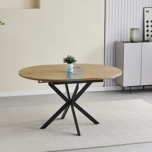 Mesa de Comedor Redonda Extensible de Diseño Moderno, Fabricada en MDF con Patas de Metal, para 4 Personas, Ideal para Hogar, Oficina, Apartamento, Sala de Estar y Hotel - Product Image 1
