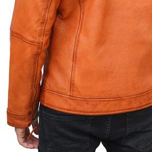 Men's Brown Genuine Leather Waterproof Breathable Eco-Friendly Quick Dry Moto <b>Jacket</b> Stand Collar Zipper Closure <b>Slim</b> <b>Fit</b> - Product Image 6