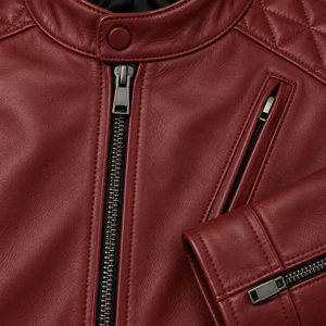 Blouson en cuir pour homme, style motard, vêtement d'extérieur avec matériau durable, col montant, plusieurs poches et style décontracté moderne - Product Image 5