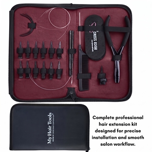 Juego avanzado de herramientas para aplicación de extensiones de cabello con microperlas: Alicates de crimpado de 2 orificios, herramienta de gancho para bucles de alambre, peine de dedo para separar el cabello - Product Image 3
