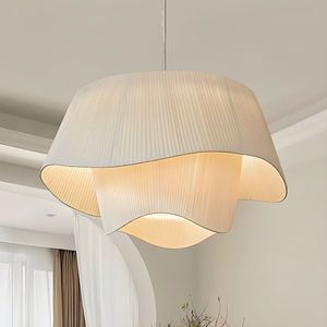 Vintage Linen Fabric Pendant <b>Lamp</b> Retro Court Style Scalloped Hanging Chandelier with Tassel Fringe for Restaurant Café Hotel - Product Image 2