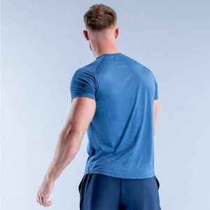 T-shirt pour homme bleu à col rond, manches courtes, coupe ajustée, décontracté, tricoté, couleur unie, séchage rapide - Product Image 4