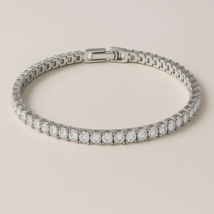 Luxury Moissanite Tennis <b>Bracelet</b> Gold Tone Minimal Round Cut Stones Elegant Slim Stackable Everyday Jewelry Piece - Product Image 5