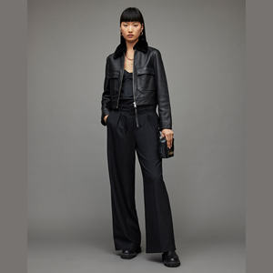 Blouson court en cuir véritable tendance pour l'hiver, chauffant, imperméable, à manches longues, pour femme, style motard, avec fermeture éclair - Product Image 3