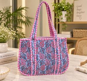 Sac fourre-tout en toile imprimé bohème avec fermeture éclair, motif floral bleu, pour femme, idéal pour le shopping toutes saisons - Product Image 1