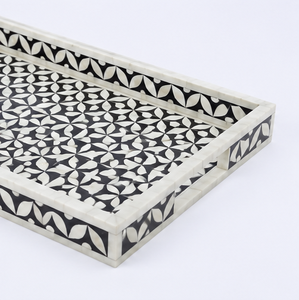 Black White Floral Horn Inlay <b>Decorative</b> Tray Solid Wood Base Handmade Serving Coffee Table <b>Home</b> <b>Decor</b> Wholesale - Product Image 6