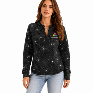 High Quality Luxury Rhinestone Textured Sweater <b>Top</b> Manufacturer Clothing Women's Hoodies Custom <b>Shimmer</b> with Split Neck Sleeves - Product Image 4