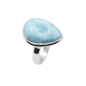 Bague en argent sterling 925 avec larimar naturel, faite à la main, cabochon en forme de goutte, bijou bohème, cadeau de Noël pour elle - Product Image 1