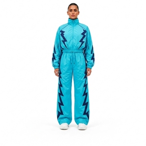 Nylon Black Athletic Tracksuit <b>Set</b> with Sports Jacket and Matching Pants for Fitness Training Running Gym Workout and Outdoor We - Product Image 1