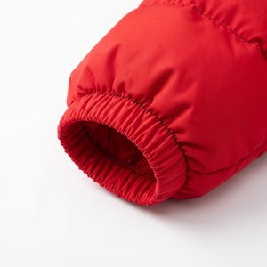 Red Quilted Puffer Jacket With Hood Full Sleeve Zipper Winter <b>Coat</b> <b>For</b> <b>Women</b> Solid Color Polyester Wadding Thick Regular Length - Product Image 4