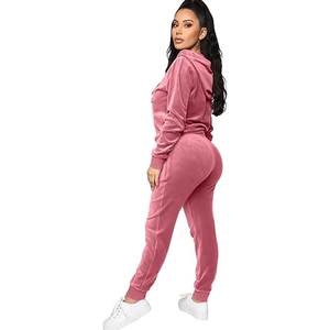 Combinaison en polaire rose pour femme, à capuche, manches longues, taille haute, décontractée, toutes saisons, couleur unie, manches bouffantes, coupe régulière, longueur intégrale - Product Image 1