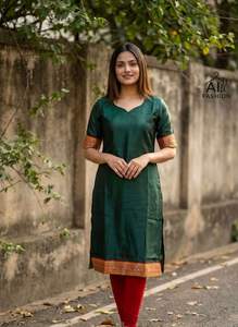 Trending Fendy Satin <b>Kurti</b> with Jecquard Lace border for Office and Daily Use for Women Casual Wear Satin <b>Kurti</b> for Daily Wear - Product Image 3