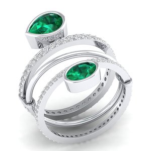 เครื่องประดับ REYES ทำมือจากทองคำแท้ 14K ประดับเพชรโมอิสซาไนต์ GRA Certified  แบบกำหนดเอง น้ำหนัก 1.25 กะรัต รูปทรงมรกต แหวนแบบซ้อนได้สำหรับผู้หญิง - Product Image 2