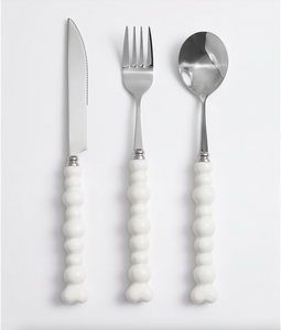 Ensemble de couverts minimalistes avec manche en céramique, couteau, fourchette et cuillère en acier inoxydable, compatibles lave-vaisselle, pour une utilisation élégante à table - Product Image 1