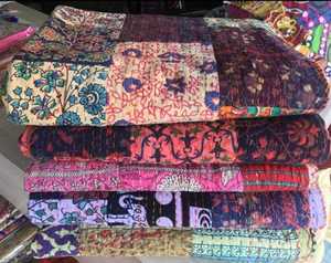 Cotton Kantha Stitch Bedcover Handmade Using Traditional Running Stitch Technique for <b>Comfortable</b> Bedroom and Guest Room Use - Product Image 1