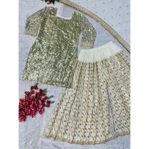 Hermosa ropa de fiesta para mujer Top Plazzo Dupatta Set con bordado Trabajo - Product Image 3