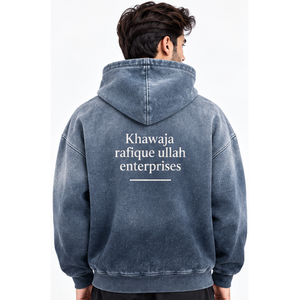เสื้อฮู้ดดี้ผู้ชายทรงโอเวอร์ไซส์ผ้าฝ้ายฟอกยี่ห้อ Khawaja Rafique Ullah Enterprises พร้อมโลโก้ด้านหน้า สไตล์ลำลองสำหรับฤดูใบไม้ร่วง ราคาขายส่ง - Product Image 4