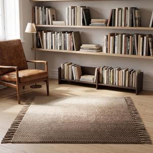 Tapis tissé à la main antidérapant moderne à boucles épaisses effet galet - Tapis de sol texturé neutre en laine crème à brun - Product Image 2