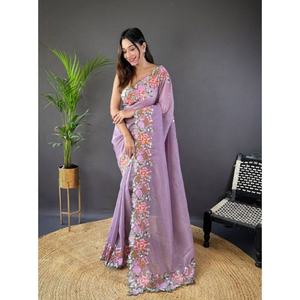 Saree en soie brillante lourde et douce de créateur, broderie traditionnelle, mariage indien pakistanais, fêtes pour adultes, mode fantaisie - Product Image 3
