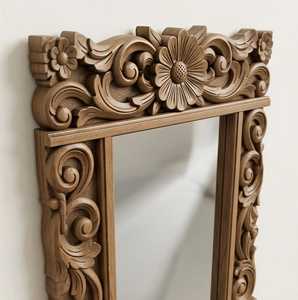 Handmade Resin Rectangular Wall <b>Mirror</b> with Floral Carved Frame Traditional Luxury Eco-Friendly Bathroom Decor - Product Image 4