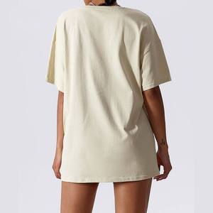 เสื้อยืดคอกลมโอเวอร์ไซส์สำหรับผู้หญิงไซส์ใหญ่ สีพื้น แขนสั้น ยาวพิเศษ ผ้าเจอร์ซีย์คอตตอน 100% สไตล์ลำลอง - Product Image 3