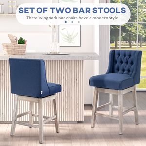 Sgabelli da Bar Contemporanei/Moderni (Set di 2) - Struttura in Metallo, Altezza Bancone, Rivestimento in Lino Blu con Design Trapuntato a Bottoni - Product Image 4