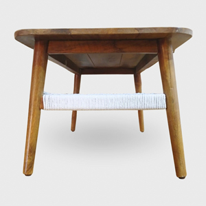 Mesa de Centro Moderna de Madera Maciza de Mango con Estante de Almacenamiento Tejido en Acabado Natural para Sala de Estar - Product Image 5