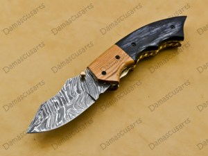 Navaja de Bolsillo Plegable de Acero de Damasco Hecha a Mano, Personalizada, Afilada como una Cuchilla, Multifuncional, para Campismo, Caza, Táctica, con Mango de Madera - Product Image 6