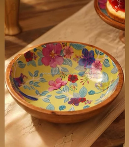 Ensaladera de madera hecha a mano personalizada, técnica personalizada para servir alimentos, mezclar sopa de frutas con pegatina a precio - Product Image 1