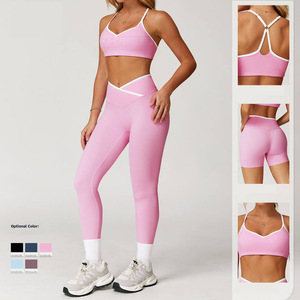 Conjunto Deportivo de 2 Piezas para Mujer, Cintura Alta, Estampado Color Block, para Yoga, Fitness, Running, Cintura Elástica, Spandex/Nylon, Secado Rápido - Product Image 2