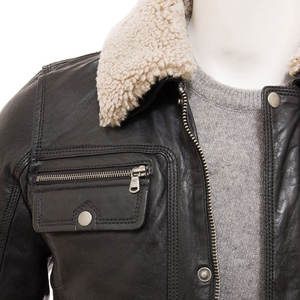 Blouson de motard en peau de mouton à capuche pour homme de qualité supérieure, coupe personnalisable, devant en toile, élégant, en cuir véritable avec doublure en fausse fourrure, livraison rapide - Product Image 3