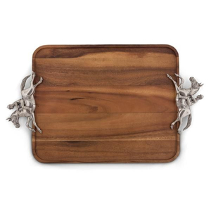 Plateau de service artisanal en bois de manguier avec élégante poignée en métal argenté en forme de canard pour décoration rustique, plateau de service décoratif vintage - Product Image 4