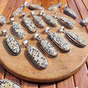 Collar con Colgante de Cristal de Jaspe Dálmata con Engaste de Bisel, Hecho a Mano, Chapado en Plata sobre Latón, Estilo Bohemio, Joyería para Regalo de Boda - Product Image 3