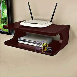 Estante de pared de madera con caja superior integrada |   Soporte para TV Box para el Hogar |   Soporte de pared elegante para router Wi-Fi y mueble de TV (marrón) - Product Image 3