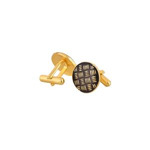 Mancuernillas Redondas Negras Chapadas en Oro de Lujo para Hombre, Accesorios de Camisa Formal Texturizados, Regalo de Boda o Negocios, Mancuernillas de Diseñador - Product Image 4