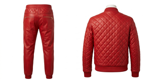 Chándal de cuero PU acolchado rojo para hombre, con cremallera completa, cuello alto, informal, de color liso, cortavientos, para otoño - Product Image 5