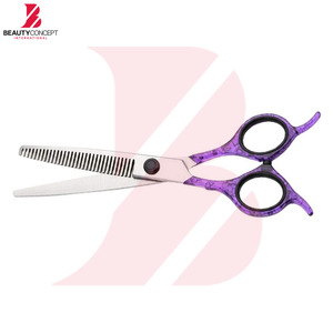 Ciseaux à effiler les cheveux professionnels avec logo personnalisé, motif violet, manche en plastique, outils de coiffure pour salon de coiffure - Product Image 5