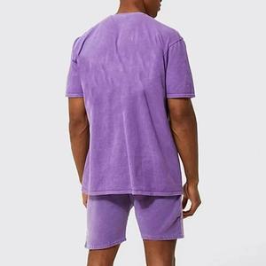 Ensemble décontracté deux pièces pour homme en coton lavé, coupe ample, col rond, respirant, léger, avec short à cordon de serrage - Product Image 4