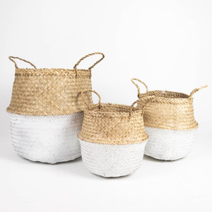 Vietnam Top Supplier Handmade Woven Belly <b>Basket</b> 100% Eco-friendly Seagrass Storage Planter <b>Foldable</b> <b>Baskets</b> - Product Image 1