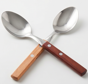 Wooden Handle Stainless Steel Spoons Set Minimalist Design Dishwasher Safe Flatware For <b>Camping</b> <b>Kitchen</b> Dining And Daily Use - Product Image 1